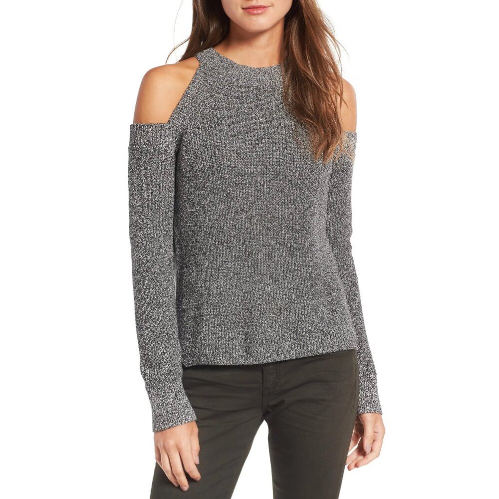 rag & bone/JEAN Dana Cold Shoulder Sweater in Black/White - sz Medium
